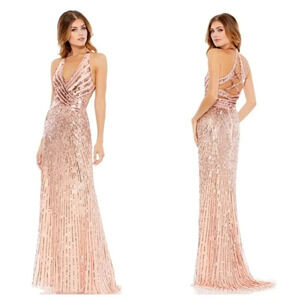 Mac Duggal SLEEVELESS FAUX WRAP SEQUIN EMBELLISHED CUT OUT BACK Sz 14